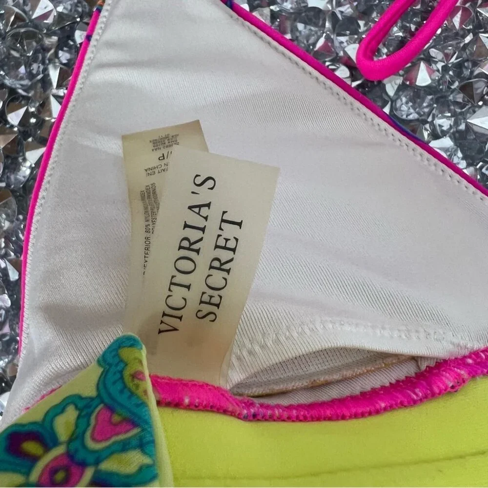 Victoria's Secret 2 piece set bikini boho metal neon Multicolor Paisley Bikini